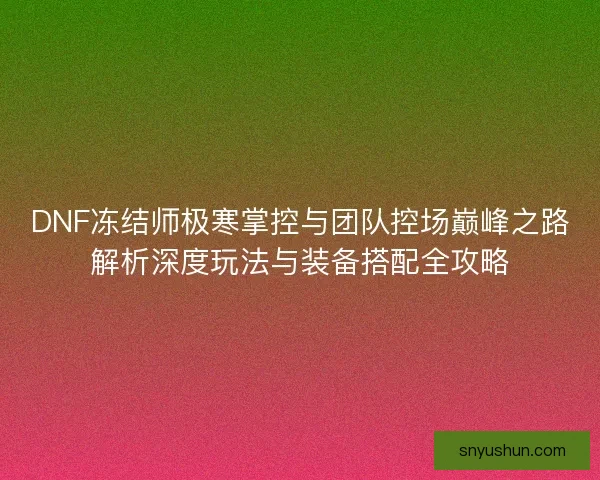 DNF冻结师极寒掌控与团队控场巅峰之路解析深度玩法与装备搭配全攻略