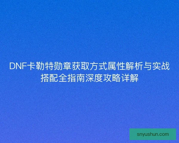 DNF卡勒特勋章获取方式属性解析与实战搭配全指南深度攻略详解