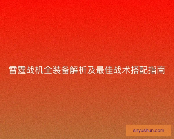 雷霆战机全装备解析及最佳战术搭配指南