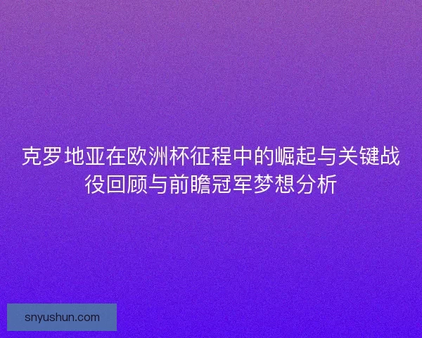 克罗地亚在欧洲杯征程中的崛起与关键战役回顾与前瞻冠军梦想分析