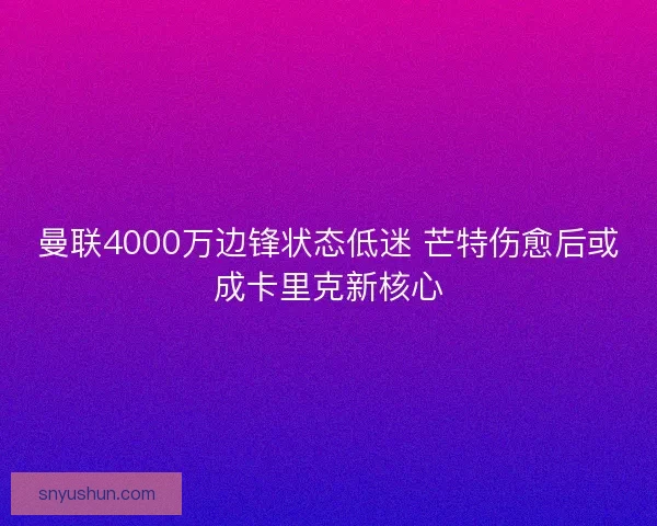 曼联4000万边锋状态低迷 芒特伤愈后或成卡里克新核心