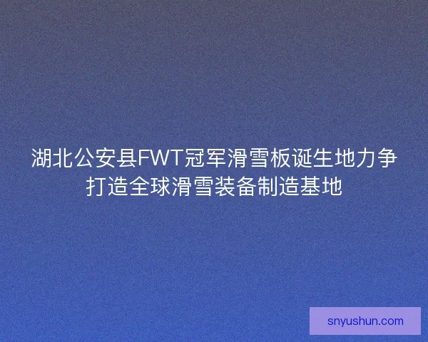 湖北公安县FWT冠军滑雪板诞生地力争打造全球滑雪装备制造基地